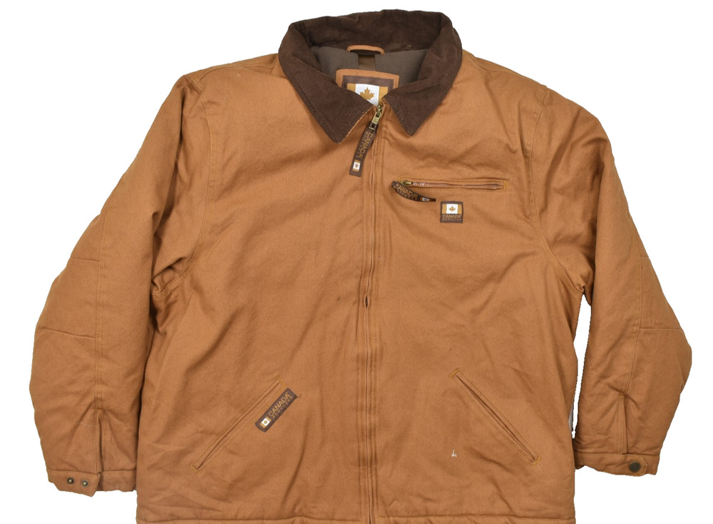 Canada Workgear Men's 2XL Brown Canvas Duck Work Jacket Fleece Lined Corduroy